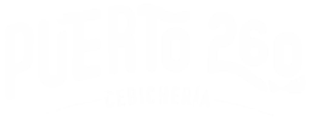 Logo en blanco de puerto 260 cebichería